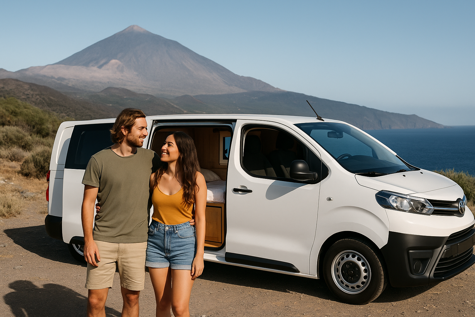 Camper tipo Toyota Proace equipada para dos personas en Tenerife